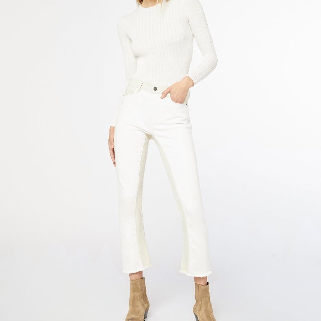 Frame Le Crop Mid Rise Mini Boot Cut Two Tone Ivory Beige Denim Jeans 27 Nwt